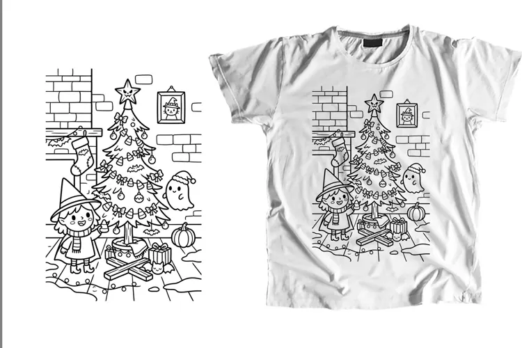 Cute Creepmas Witch Tree Coloring Page Printable Line Art PN