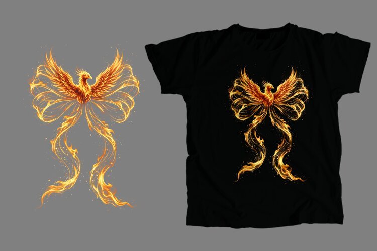 Fiery Phoenix Bow PNG Fire Bird Coquette Ribbon Sublimation example image 1