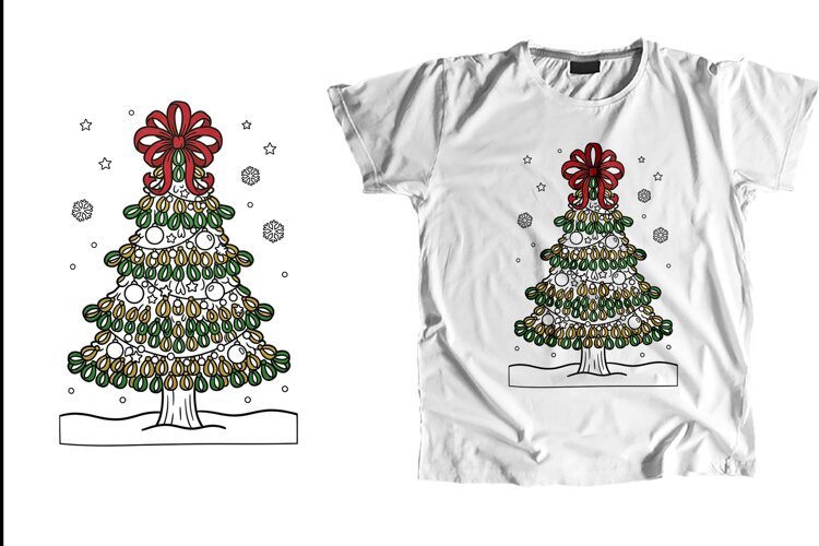 Christmas Tree Bow PNG Sublimation Holiday T-Shirt Design example image 1