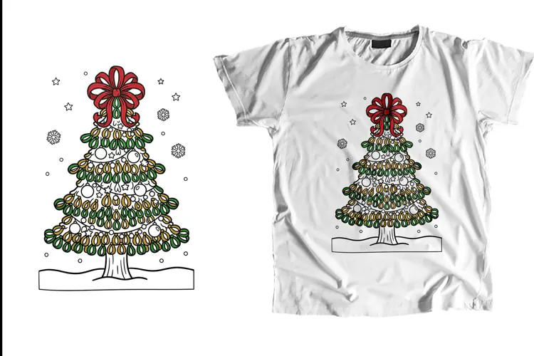 Christmas Tree Bow PNG Sublimation Holiday T-Shirt Design