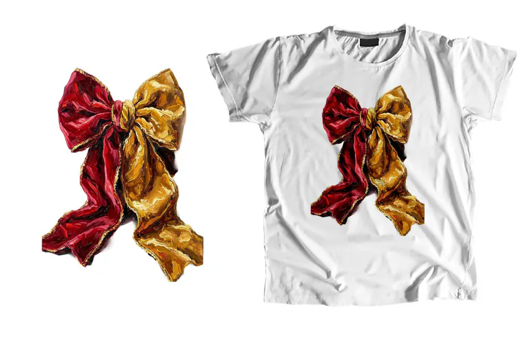 Vintage Red Gold Oil Painting Ribbon Bow PNG Sublimation