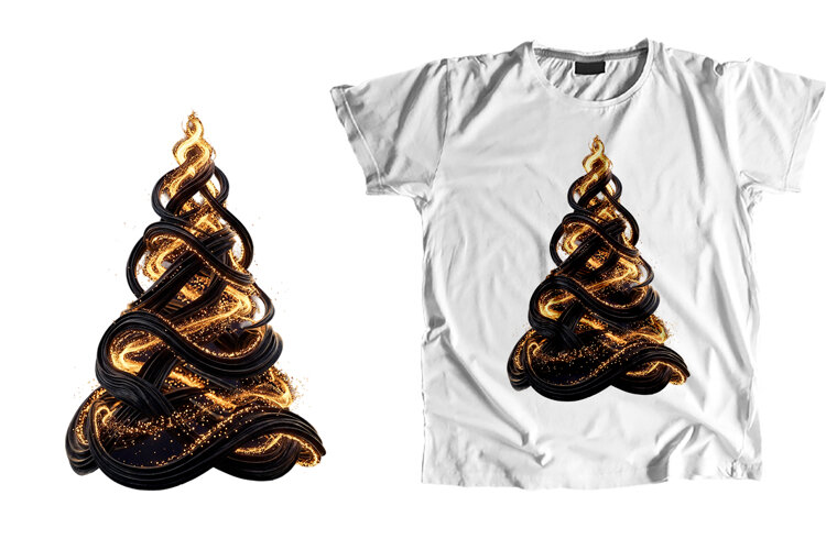 Abstract Gold Glitter Christmas Tree 3D PNG example image 1