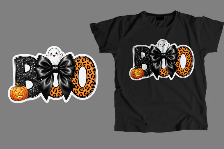 Leopard Bow BOO Ghost T-Shirt PNG