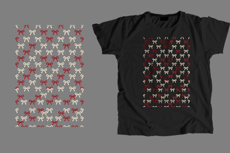 Ribbon Bows T-Shirt PNG Red White Pattern Sublimation Art example image 1