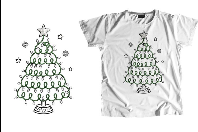 Christmas Tree Lights PNG Sublimation Holiday T-Shirt Design example image 1