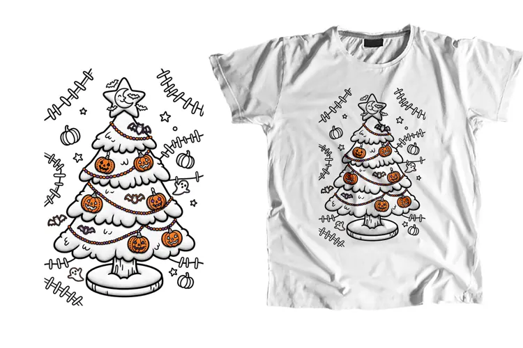 White Creepmas Tree Pumpkin Bat Star Topper PNG