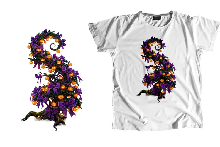 3D Spiral Pumpkin Purple Bow Creepmas Tree PNG