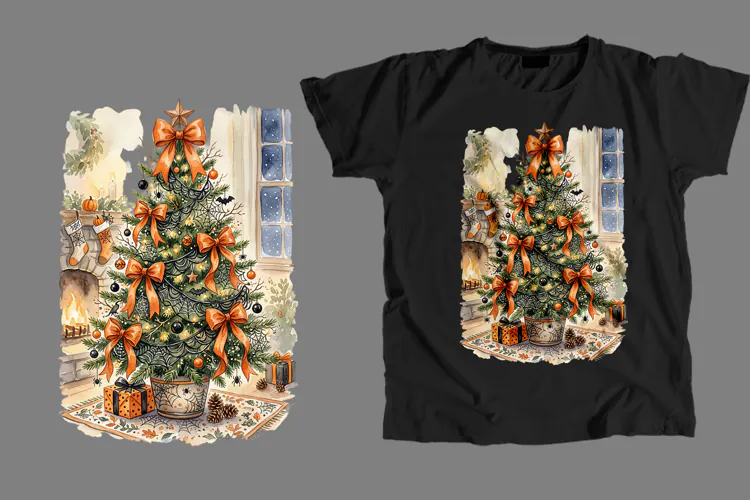 Watercolor Spooky Spiderweb Creepmas Tree PNG