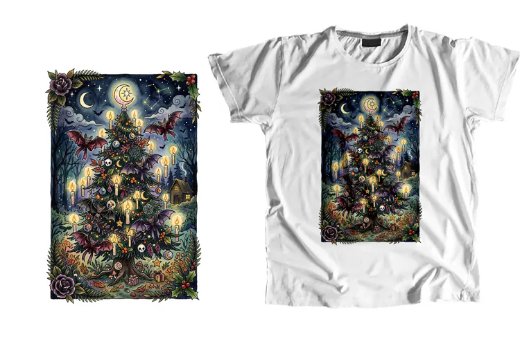 Gothic Watercolor Bat Candle Creepmas Tree PNG