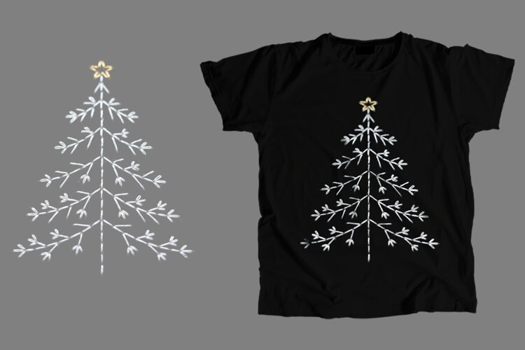Embroidered Christmas Tree T-Shirt PNG Minimalist Holiday Ar example image 1