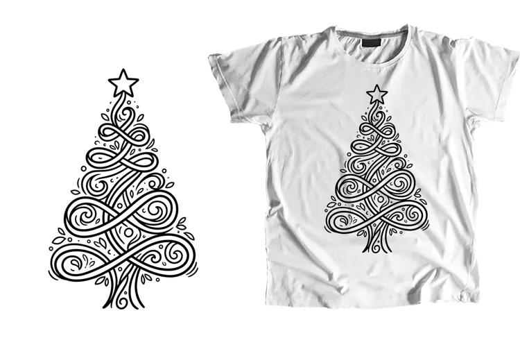 Minimalist Swirl Christmas Tree Line Art PNG