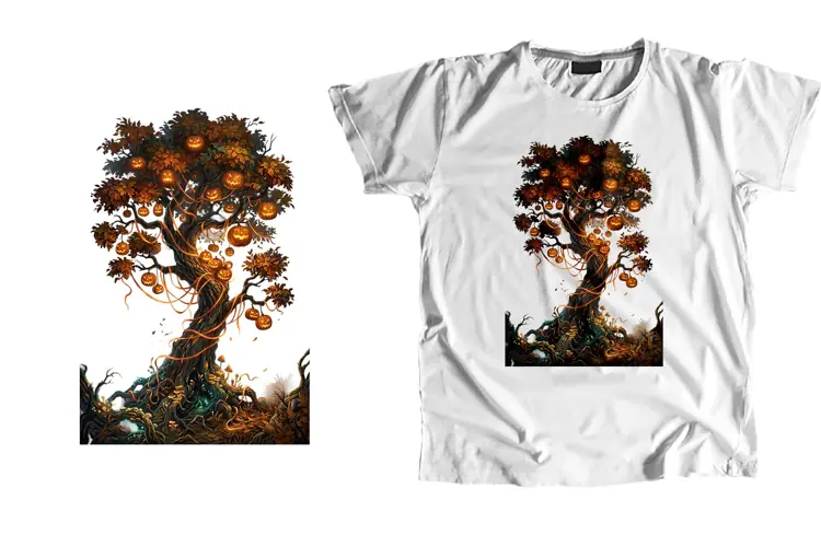 Gothic Autumn Pumpkin Ribbon Tree Graphic PNG