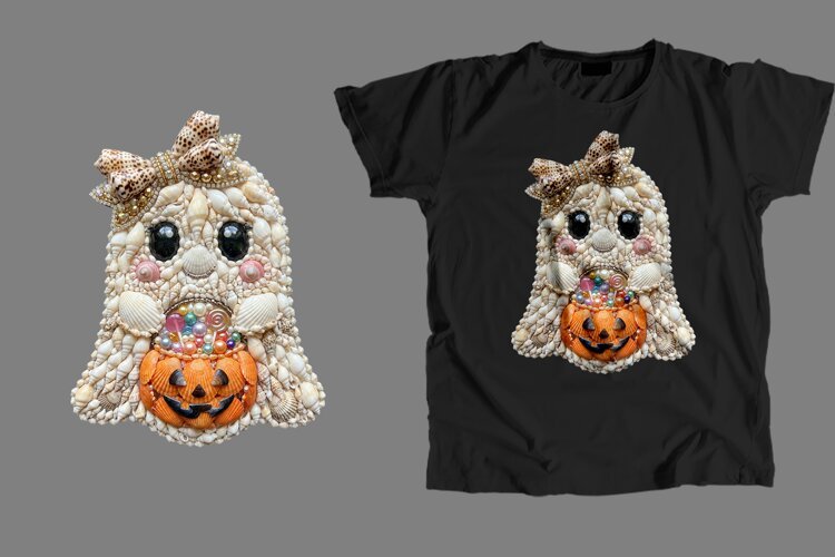 Seashell Ghost Pumpkin T-Shirt Sublimation PNG example image 1