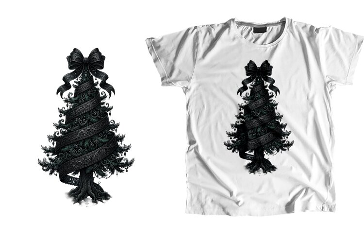 Gothic Black Lace Ribbon Creepmas Tree PNG example image 1