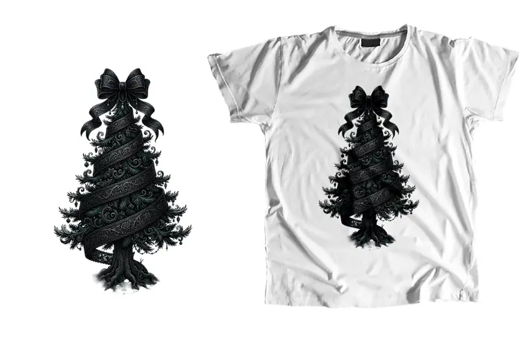 Gothic Black Lace Ribbon Creepmas Tree PNG