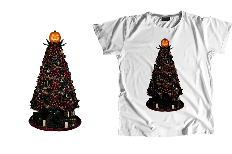 Gothic Velvet Red Bow Pumpkin Creepmas Tree PNG