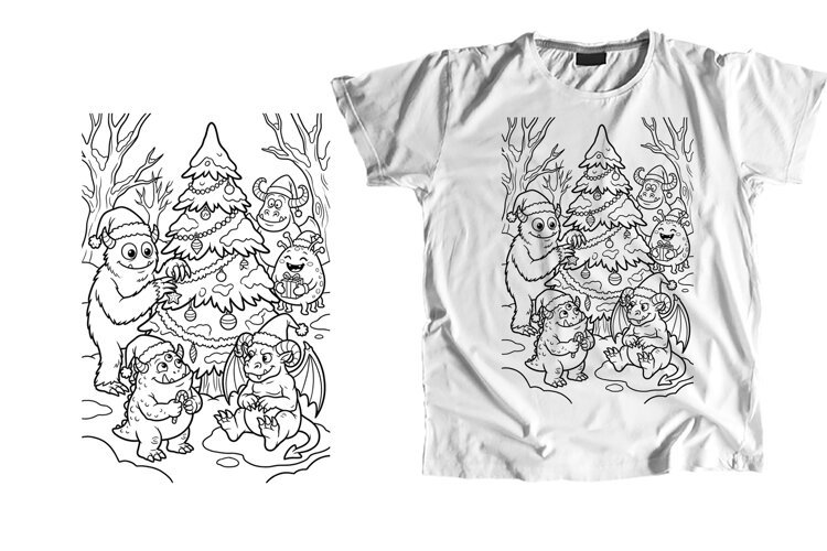 Christmas Monsters Coloring Shirt PNG Christmas Tree Sublima example image 1