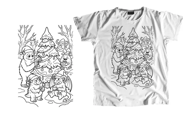 Christmas Monsters Coloring Shirt PNG Christmas Tree Sublima