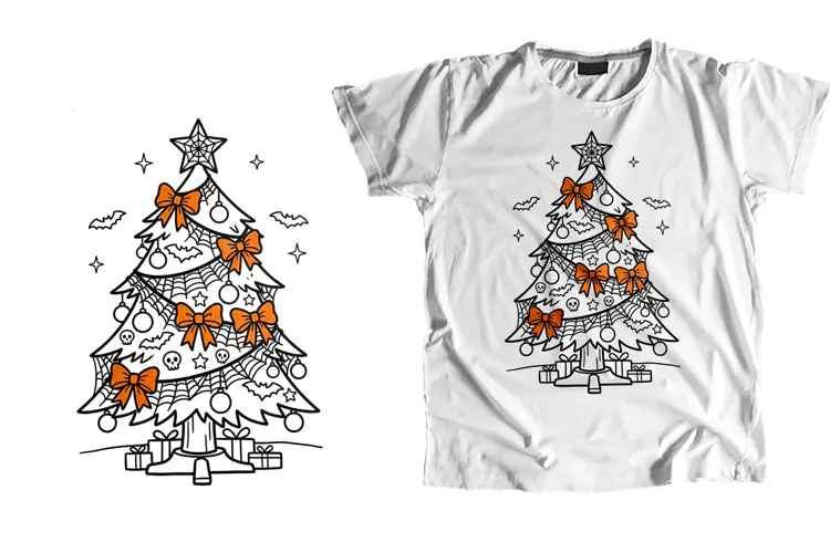 Orange Coquette Bow Spiderweb Creepmas Tree PNG
