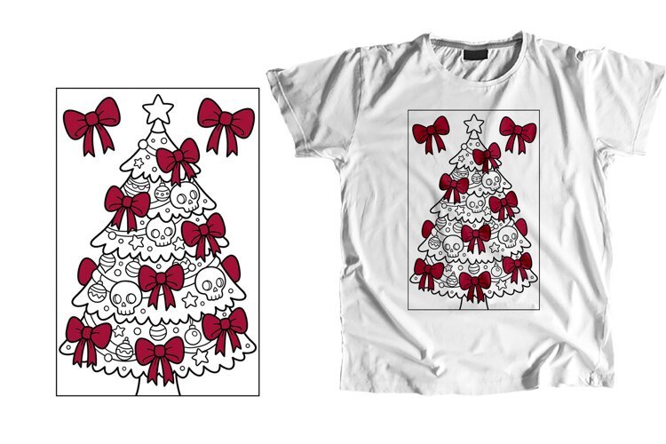 Red Coquette Bow Skull Creepmas Tree PNG example image 1