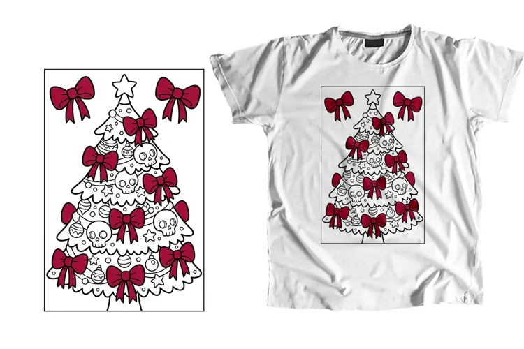 Red Coquette Bow Skull Creepmas Tree PNG