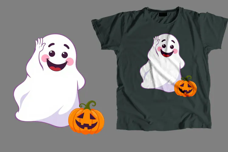 Cute Waving Ghost Pumpkin Halloween Coquette Vector Graphic