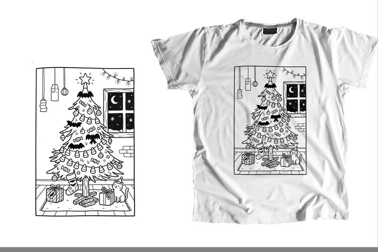 Creepmas Tree Candy Corn Bat Line Art Coloring Page PNG example image 1