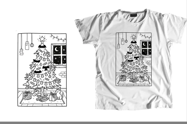 Creepmas Tree Candy Corn Bat Line Art Coloring Page PNG