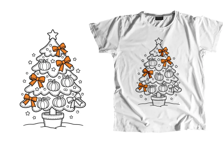 Orange Stitch Bow Pumpkin Creepmas Tree PNG