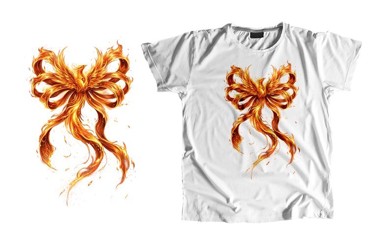 Fire Phoenix T-Shirt PNG Bow Sublimation Design example image 1