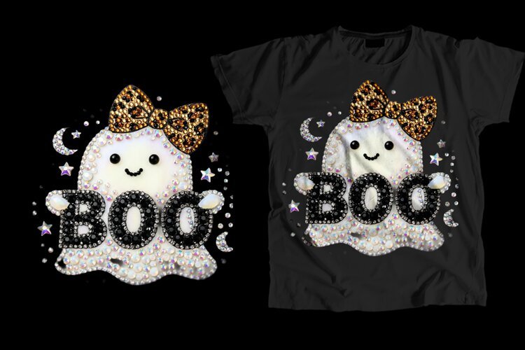Rhinestone Ghost Boo T-Shirt PNG 300 DPI example image 1