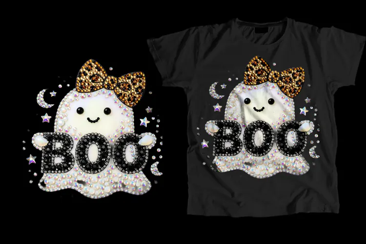 Rhinestone Ghost Boo T-Shirt PNG 300 DPI