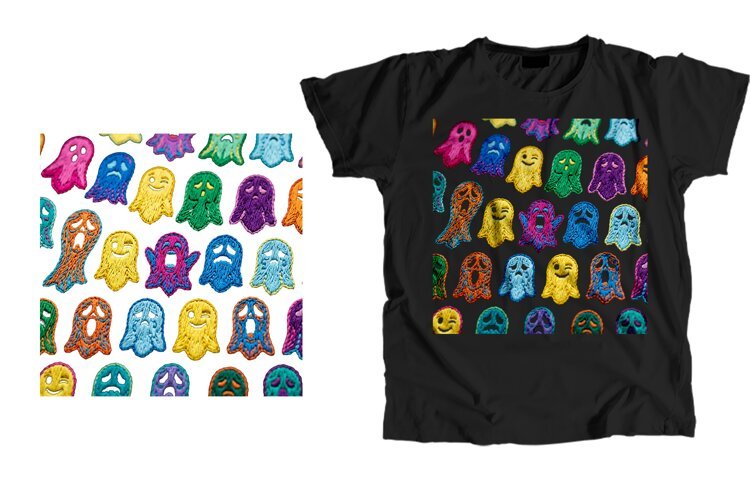 Colorful Embroidered Ghost T-Shirt PNG 300 DPI example image 1