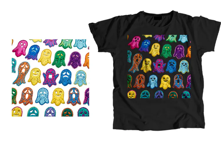 Colorful Embroidered Ghost T-Shirt PNG 300 DPI