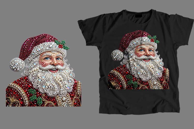 Santa Claus Rhinestone T-Shirt Sublimation PNG example image 1