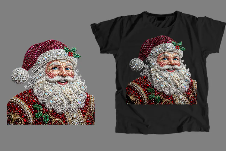 Santa Claus Rhinestone T-Shirt Sublimation PNG