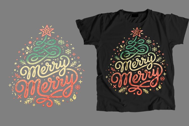 Retro Merry Christmas T-Shirt PNG Vintage Tree Sublimation example image 1