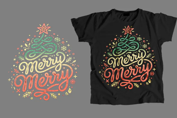 Retro Merry Christmas T-Shirt PNG Vintage Tree Sublimation