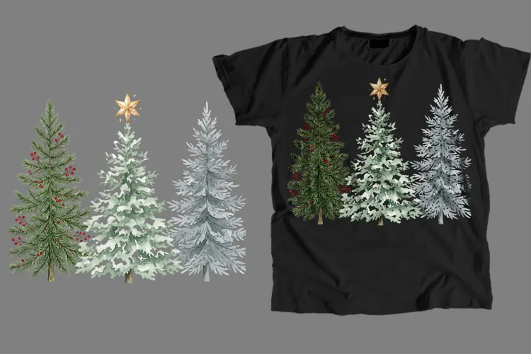 Watercolor Christmas Trees T-Shirt Sublimation PNG Design