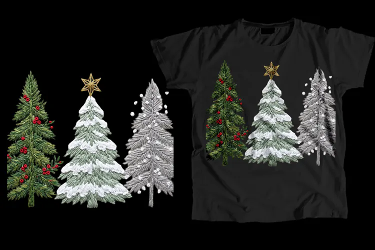 Embroidered Christmas Trees T-Shirt Sublimation PNG