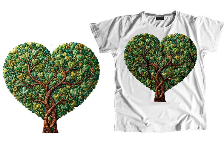 Embroidered Heart Tree T-Shirt PNG Sublimation Art
