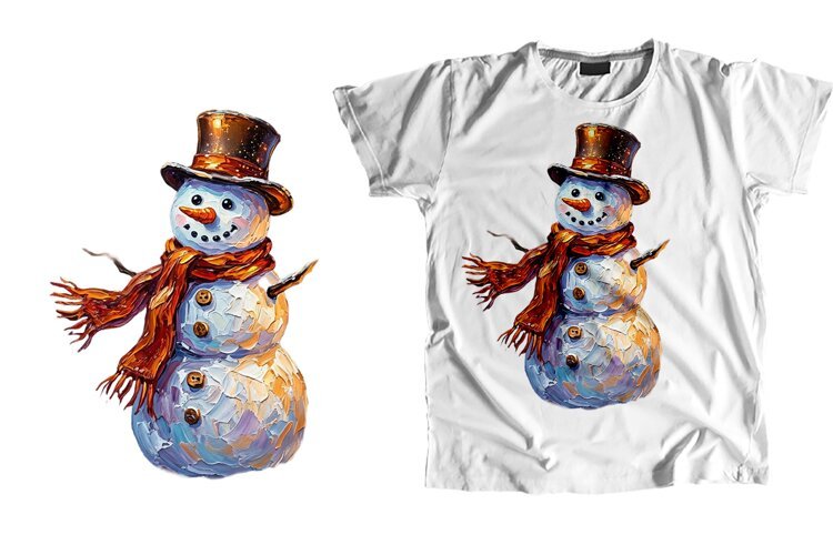Oil Painting Snowman T-Shirt Sublimation PNG Design example image 1