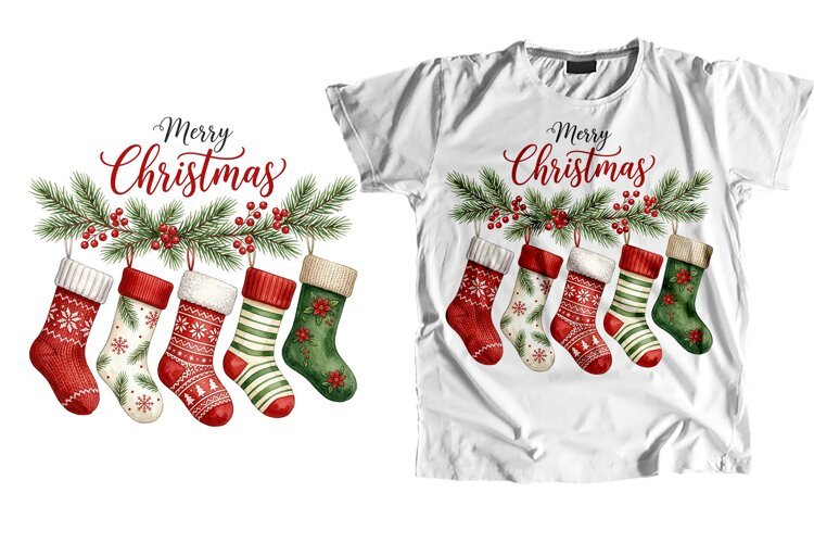 Merry Christmas Stockings T-Shirt Sublimation PNG example image 1