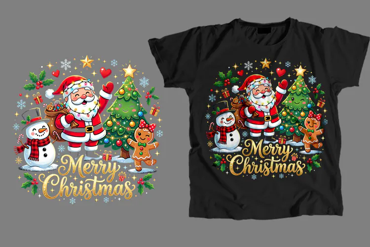 Santa & Friends Merry Christmas T-Shirt Sublimation PNG