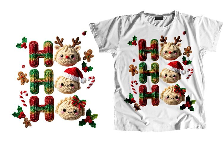 Crochet Christmas Dumpling T-Shirt PNG Ho Ho Ho Sublimation example image 1