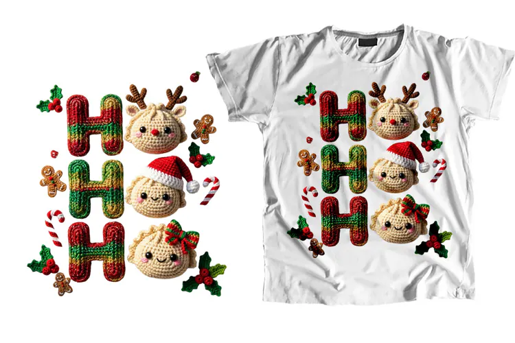 Crochet Christmas Dumpling T-Shirt PNG Ho Ho Ho Sublimation