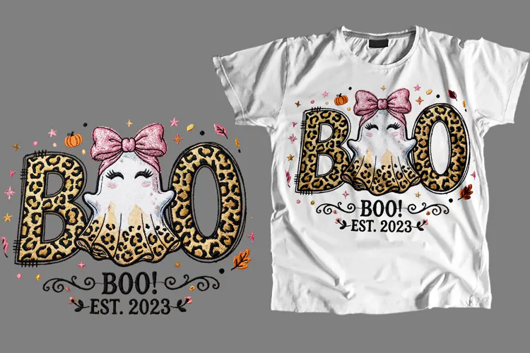 Leopard Ghost BOO T-Shirt PNG Cute Halloween Sublimation