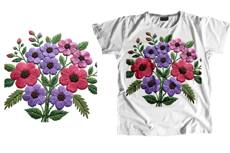 Embroidered Floral T-Shirt PNG Sublimation Art