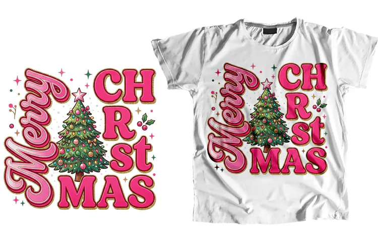 Pink Merry Christmas T-Shirt PNG Sublimation Design