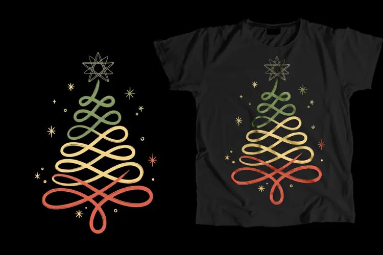 Christmas Tree T-Shirt PNG Minimalist Swirl Sublimation Art
